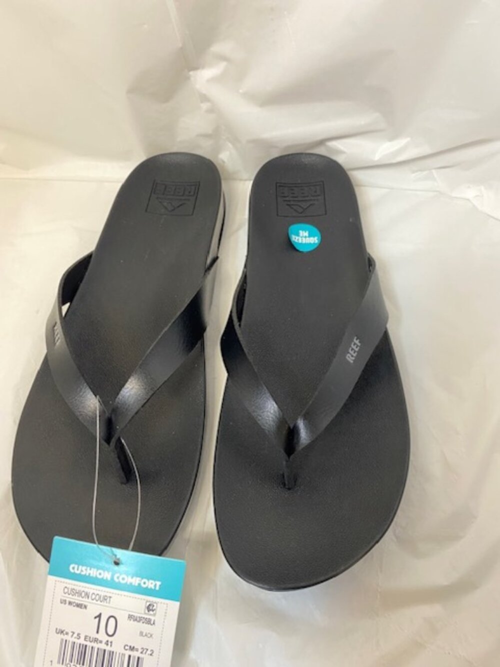 REEF Cushion Court Women's Flip Flops - Black, Size 10 (NWT)
